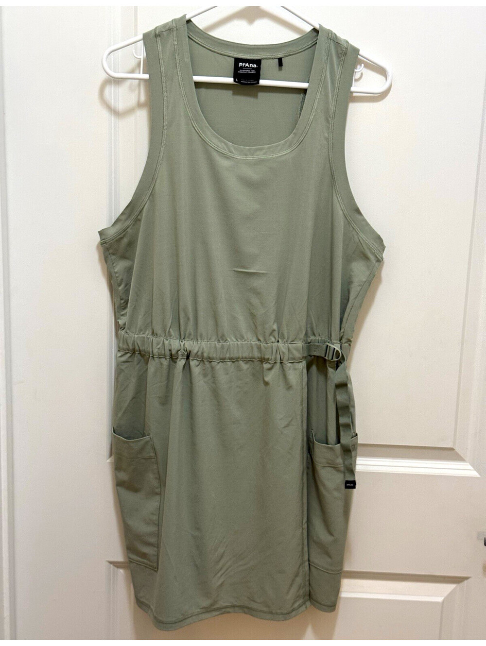 prAna Railay Pocket Dress Womens L Juniper Green Sleeveless Travel UPF 50+